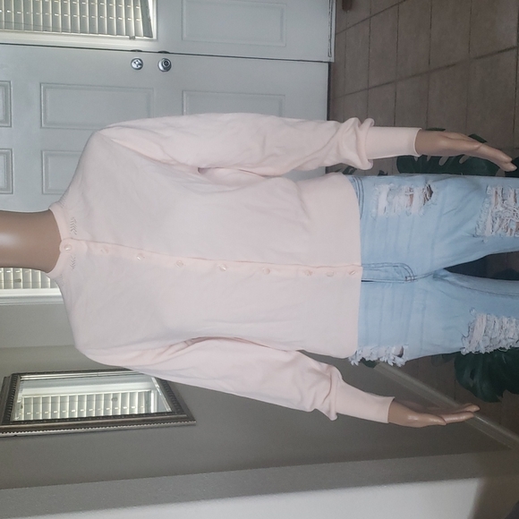 1950's vintage Ban Lon pink perforated neckline button up ribbed hems - Picture 1 of 9